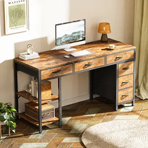 Huuger Computer Desk with 6 Drawers, Office Desk with Shelves, Reversible Gaming Desk, Corner Desk with Storage, Work Desk for Home Office, Study, Living Room, Drawer Vanity Table, Dressing Desk