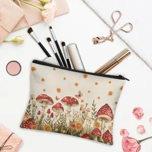 Womens Mushroom Cosmetic Bag, Large Capacity Foldable Makeup Pouch, Valentine’s Day Gift, Cute Butterfly Makeup Soft Organization