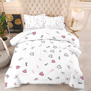 Soft Heart Pattern Bedding Set, Includes Quilt and Pillowcases, Perfect for Kids and Adults Bedroom Decor, 2 or 3 Pieces