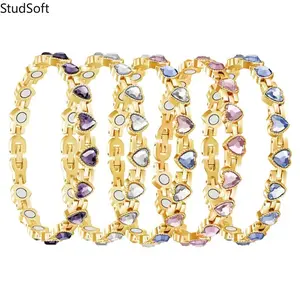 2026 New Heart Shape Full Magnetic Therapy Bracelet for Women, Adjustable Wristband with Colorful Gemstones, Fashion Energy Healing Jewelry for Daily Wear, Perfect Gift for Mom, Friends & Holiday Presents