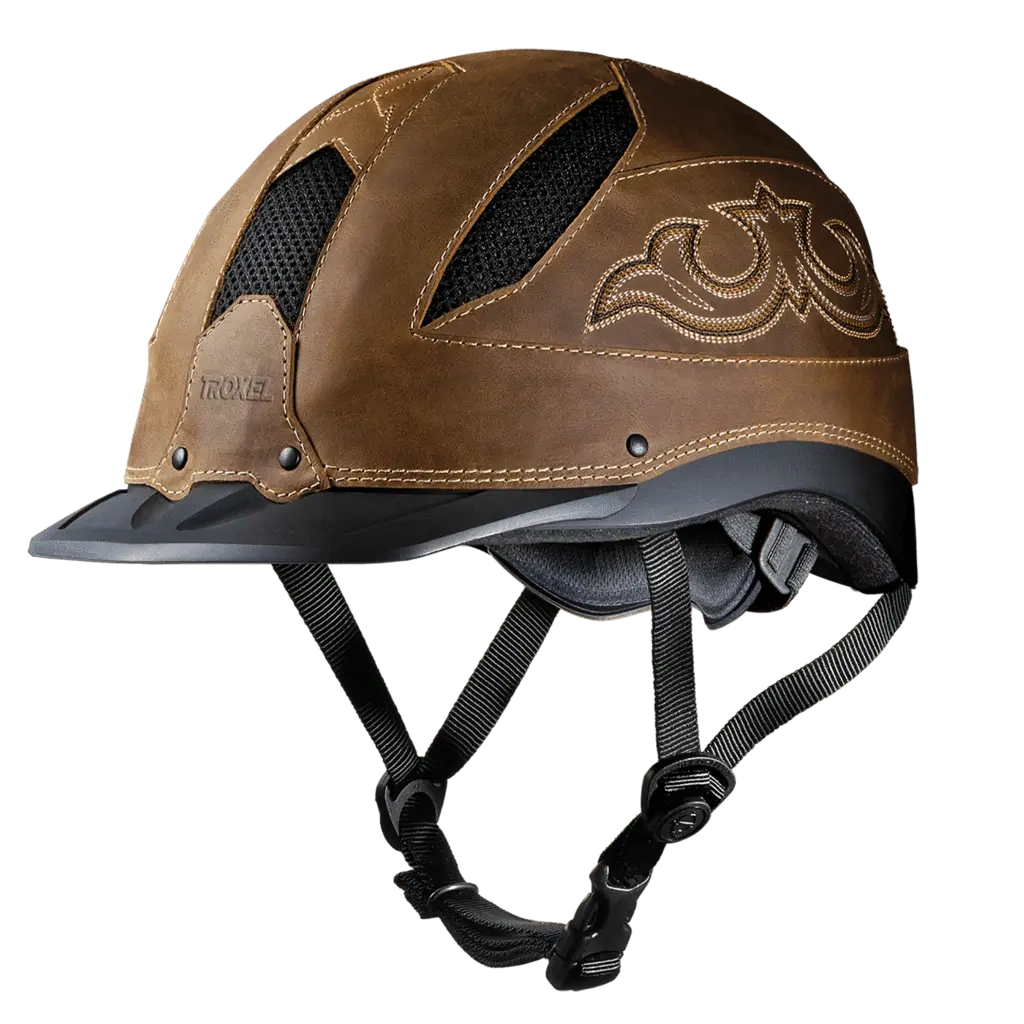 Troxel Cheyenne Low Profile Western Safety Riding Helmet - Brown Handcrafted Leather - ASTM/SEI-Certified - Multiple Sizes Large