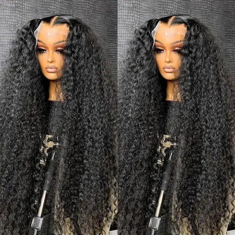 Female Glueless 13x4 Lace Frontal Human Hair Wig - 32-34Inch 13x6 Jerry Curly, 180% Density Brazilian Kinky Curly, Transparent, Anti-Snagging, Long-Lasting, No Shedding Bling Hair Wig