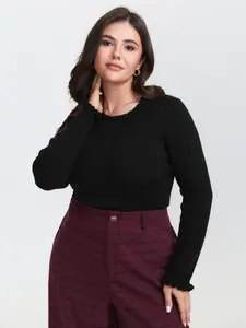 【All-Day Comfort】Bloomchic Supersoft Ruffled Neck Fitted Solid Pullover snow bunny target hoodie quarter zips essential hoodie quarter zip sweatshirts comfort graphic sweatshirts