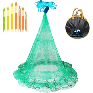 Saltwater Fishing Cast Net Eco-Friendly Rubber Sinker 1/2 Inches Mesh for Bait Shrimp Trap Fish Size 4FT/5FT/6FT/7FT/8FT/9FT/10FT/11FT/12FT Radius