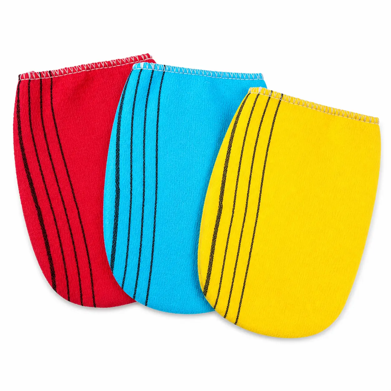 3PCS Fabric Exfoliating Bath Mitt Set - Textured Unscented Full Body Scrub Gloves for Smooth Skin, Washable Reusable Shower Mitts to Enhance Shower Routine (Beauty & Personal Care Skincare Tool)