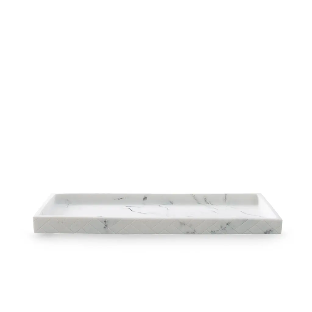 The Herringbone Grey Marble Bath Accessories - Tray
