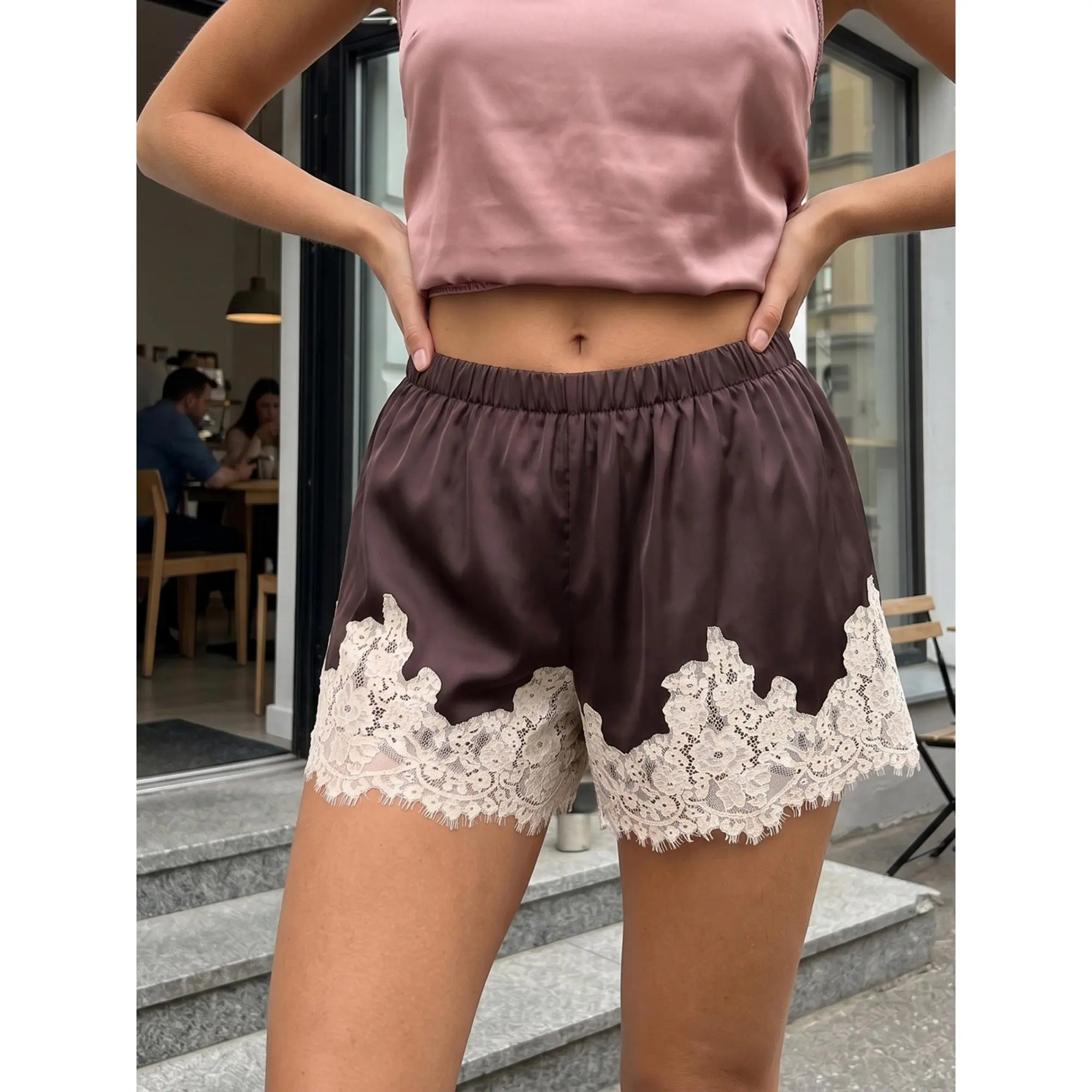 Women Lace Trim Shorts y2k Clothing Elastic Mid Rise Loose Fit Shorts Summer Streetwear