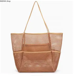 Oversized Mesh Beach Tote Bag with Multiple Pockets, Breathable & Quick-Dry, Perfect for Beach Days, Pool Trips & Tropical Vacations, Spacious & Lightweight for All Your Essentials
