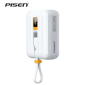PISEN 10000mAh Portable Power Bank - Fast Charger with Built-in USB Cables, 30W High Speed Charging, Mini LED Display,for iPhone 16-12 Pro Series