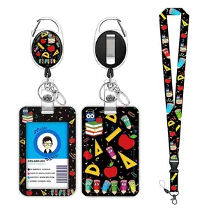 ID Badge Holder with Lanyard, Badge Reels Retractable, 1 Set Cute Cartoon Pattern ID Card Holder, Identification Badges Supplies for Nurse Doctor Student Teacher Office Staff