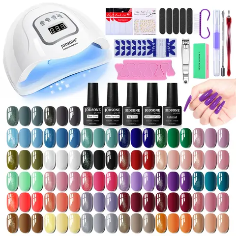 JODSONE Low Odor Gel Nail Polish Set with 150W Super Fast UV LED Lamp - 32 Colors Soak-Off Formula, Manicure Tools, Gloss Finish, Glitter Options, Nail Art Supplies, At-Home Manicure, Selfcare Gifts for Women