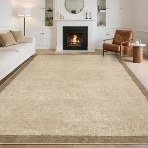 Modern Solid Color Carpet Soft Non-slip Washable Area Carpet with Printed Border Low-pile Foldable Decorative Carpet for Entryways Bedrooms Cafes Restaurants Game Rooms