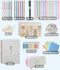 Bible Study Supplies Journaling Kit with Tabs and Highlighter, Notebook and Pen Case, Bible Annotation kit, Bible Study Group Essentials Accessories Set for Women Students Beginner Christian Gifts