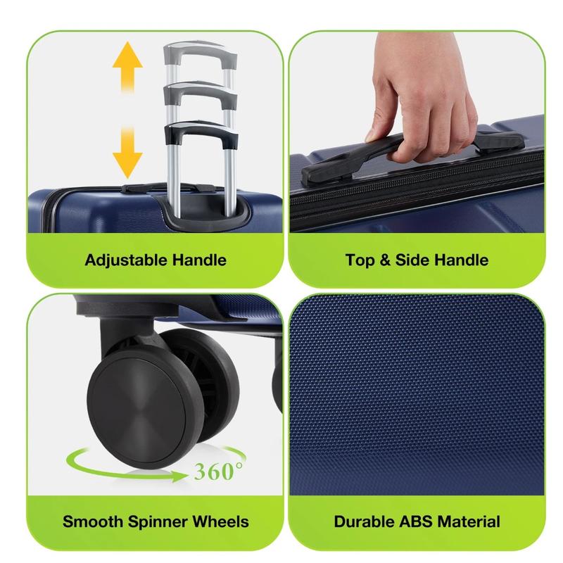 Set of 3 Hardside Luggage, Expandable Rolling Luggage with TSA Lock and Spinner Wheels, Blue