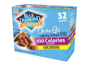 Blue Diamond Almonds Low Sodium Lightly Salted Snack Nuts, 100 Calorie Packs, 0.6 Ounce (Pack of 32)