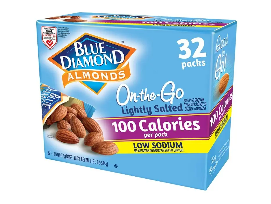 Blue Diamond Almonds Low Sodium Lightly Salted Snack Nuts, 100 Calorie Packs, 0.6 Ounce (Pack of 32)