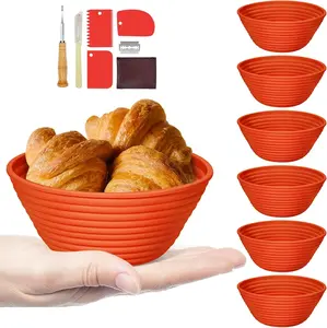 Banneton, Sourdough Bread Baskets (Set of 6, 5 Inch), Round Proofing Bread Bowls with Starter Kit, Bread Making Baking Supplies