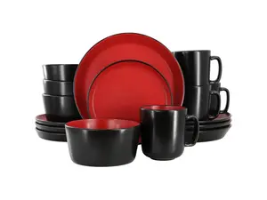 Elama Bacarra 16 Piece Stoneware Dinnerware Set in Two Tone Black and Red