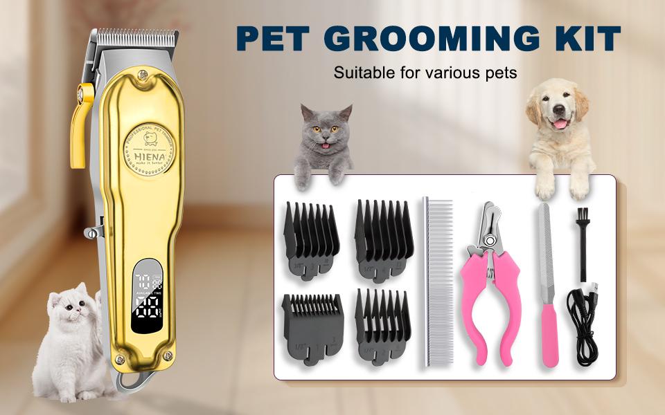 High-power pet hair clipper, grooming trimmer for dogs & cats. Low noise & no hair jamming, comes with guide combs & full accessories.