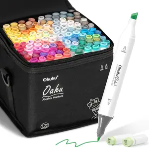 Ohuhu Alcohol Based Markers: Chisel & Fine - 120-color - Double Tipped Art Marker Set for Artist Designer Adults Coloring Illustration - AP Certificated - Refillable - Chisel and Fine Dual Tips - Oahu Series of Ohuhuart