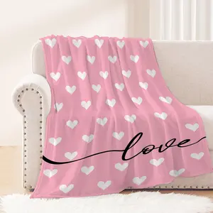 Valentines Day Pink Love Heart Throw Blanket Girlfriend Wife Couple Gift Blanket