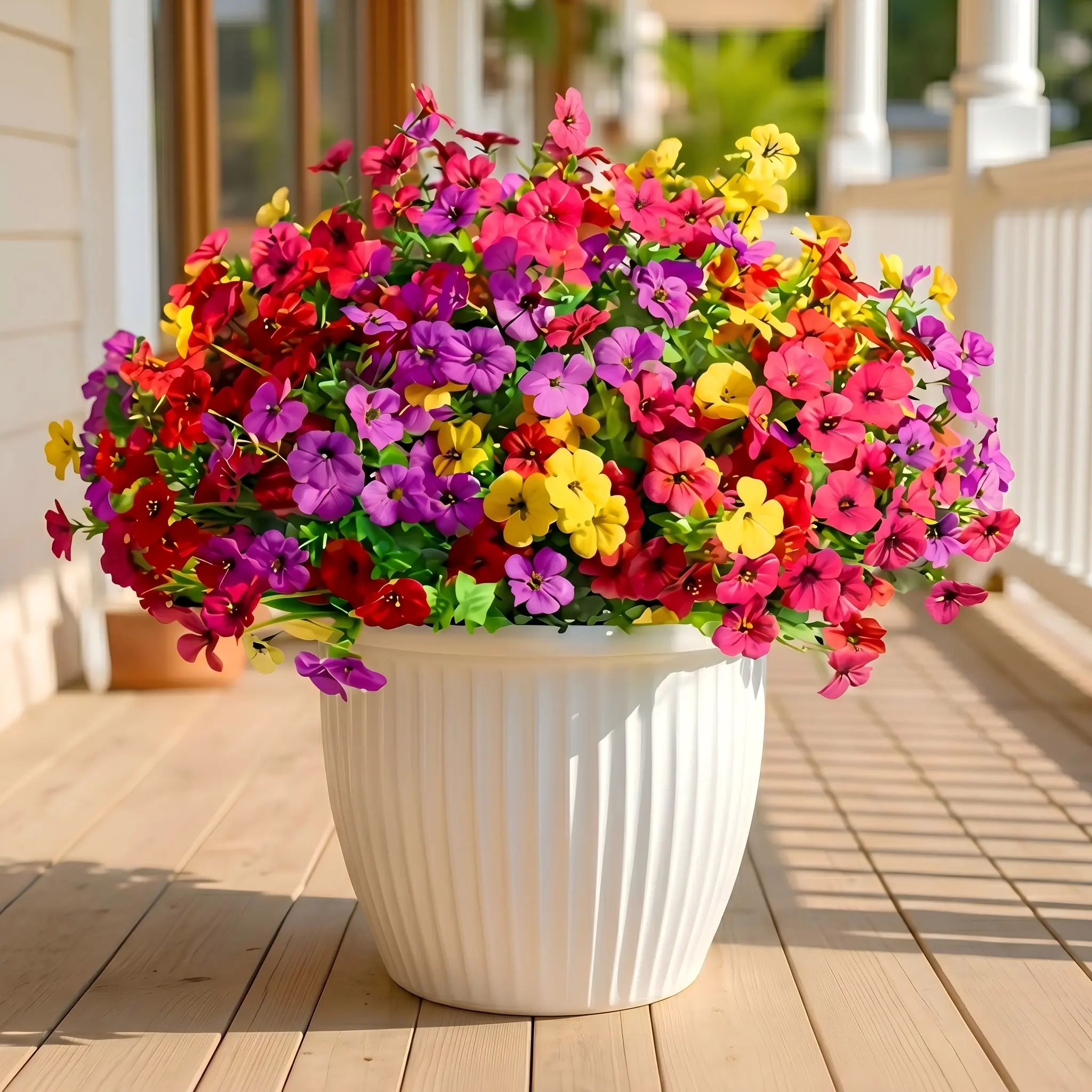 6/12/24-Pack 13-Inch UV-Resistant Decorative Outdoor Artificial Plastic Flower Bundles for Summer Planters, Front Porch, Home Decor