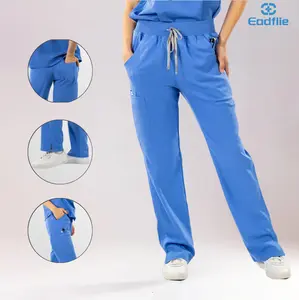 EADFLIE Scrub Pants Women – 6 Pockets Straight Leg Stretch Scrubs, Soft Breathable Nursing Work Pants with Yoga Waistband, Comfy All-Day Fit