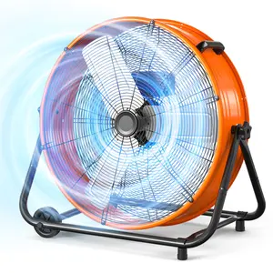 8900CFM 24 Inch Industrial Drum Fan, 320W High Velocity Floor Fan, 3 Speed Heavy Duty Metal Air Circulator, 360° Tilt with Casters Handle ETL Standard for Garages, Warehouses，Patios, Orange
