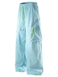 ：Full Matching Contrast Drawstring Curved Seam Parachute Wide Leg Pants4 Fresh Neutral & Pastel Color Pack