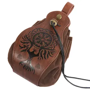 Medieval Faux Leather Drawstring Dice Waist Bag, Adjustable Woven Belt Vintage Coin Pouch, Scratch Resistant Dustproof Inner Layer