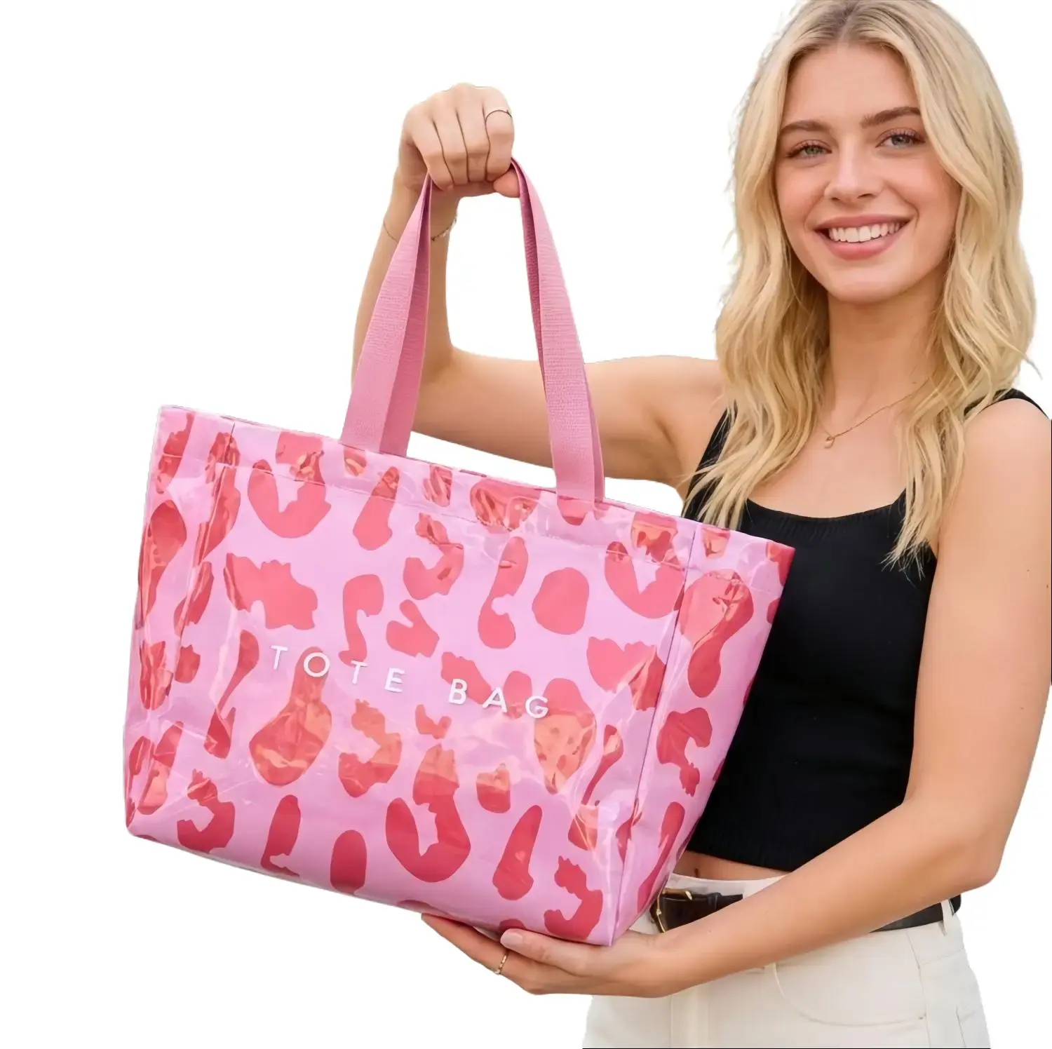 【LOCAL DELIVERY】Tote Bag Women Clear Plastic PVC Letter Printed Kraft Paper Hobo Bag with Handle for Work, Office, Casual. Tote Purses for Women,  Mother's Day Gift Ideas