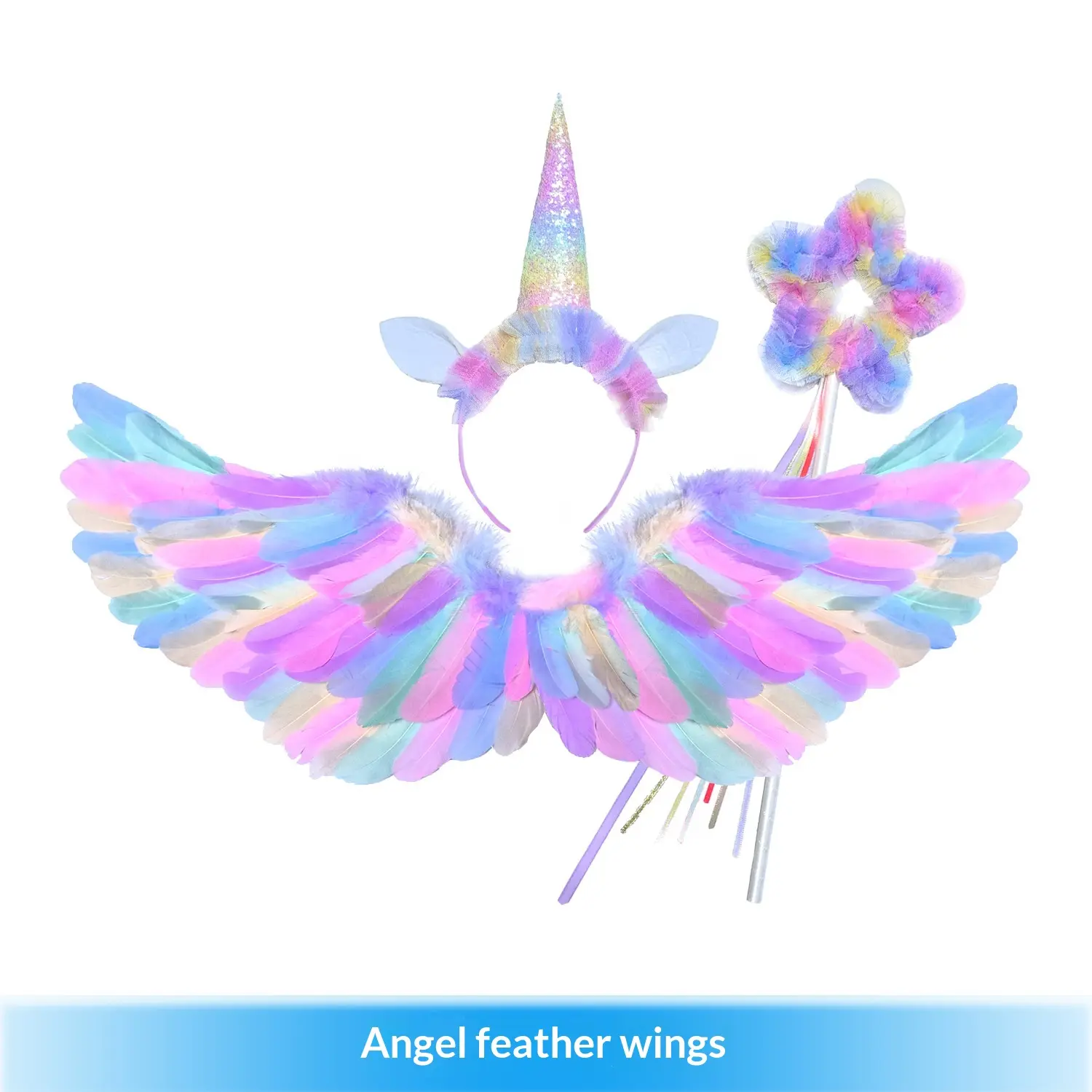 Multi-Size Luminescent Glowing Victorian-Style Colorful Artificial Feather Angel Wings - Halloween Aesthetic Party Cosplay Photo Prop, Birthday Back Decoration for Both Children and Adults
