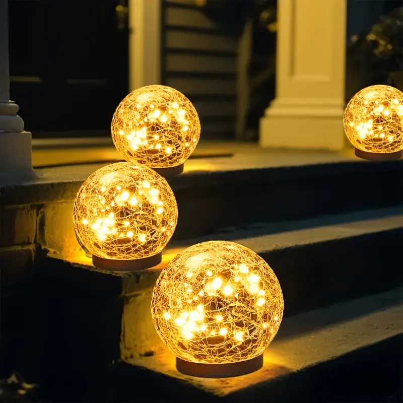 2/4-Pack Outdoor Solar Cracked Wishing Ball Floor Lights, IP44 Water Resistant, Smart Sensing Auto Shut-Off LED Solar Panel Light Decorative Lamps, for Garden Path, Patio Halloween Decor
