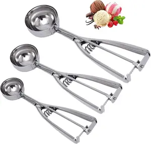 Cookie Scoop Set - Small/1 Tablespoon, Medium/2 Tablespoon, Large/3 Tablespoon - Ice Cream Scoop Set, 18/8 Stainless Steel Dough Scoop Cupcake Scoop Melon Baller (Scoop- 3Set-(4Mm-5Mm-6Mm)) Linwnil