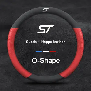 38CM Car Steering Wheel Cover Suede Nappa Leather Anti-Slip Protector Fits For Ford ST Mondeo EXPLORER EDGE Fiesta Focus Kuga Ranger F150 Fusion Mustang Ecosport ESCAPE Auto Interior Accessories