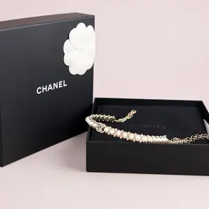 Pre-owned Chanel Metal Crystal Bead Chain Link CC Choker Necklace 0513GIA