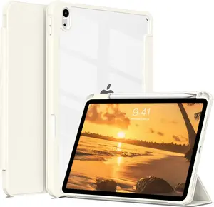 Case for (A16) 11th Generation 11 Inch 2025, iPad 10th Generation 10.9 Inch 2022, Hybrid Protective Cover with Pencil Holder,  Clear Transparent  Shell, Auto Wake/Sleep, Cream White