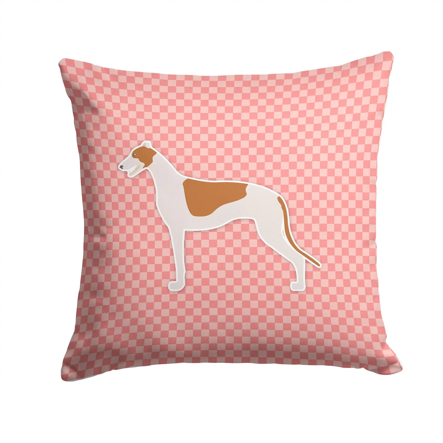 Greyhound Checkerboard Pink Decorative Throw Pillow 14x14 Indoor Outdoor Accent Cushion, Fabric Cover with Insert for Sofa, Bed, Porch & Living Room