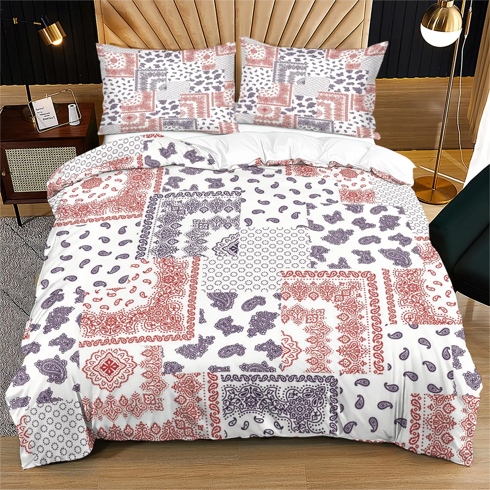 Patchwork style full width printed pattern, soft and durable bed quilt cover set, including 1 quilt cover and 1 or 2 pillowcases, without a core or pillowcore, suitable as daily gifts for birthdays and holidays