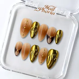 NailPhoria AMBER DRIP - Handmade Press-On Nails | Reusable, Salon-Quality, Long-Lasting, Glossy Design