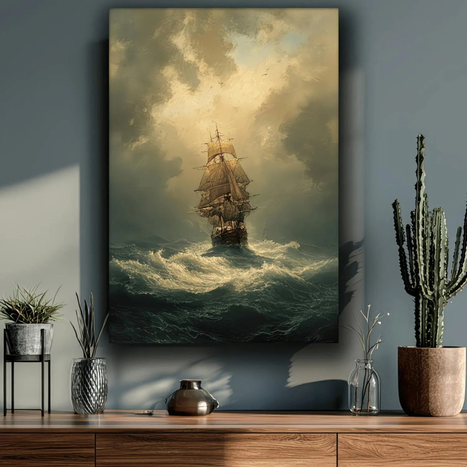 2D Flat, 1pc Vintage Nautical Ship Storm Ocean Painting - Dramatic Maritime Suitable for, Bedroom, Office Decor, Unframed Canvas, Suitable for, Historical Naval Decor, Sea Chart Decorations, 2D Flat