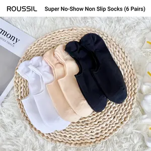 ROUSSIL Daily Essential Super No-Show Socks for Women & Men, Universal Invisible Socks, Non Slip & Low Cut, Casual & Formal Wear, Thick Silicone, Comfortable & Stylish Casual Socks, 6 Pairs