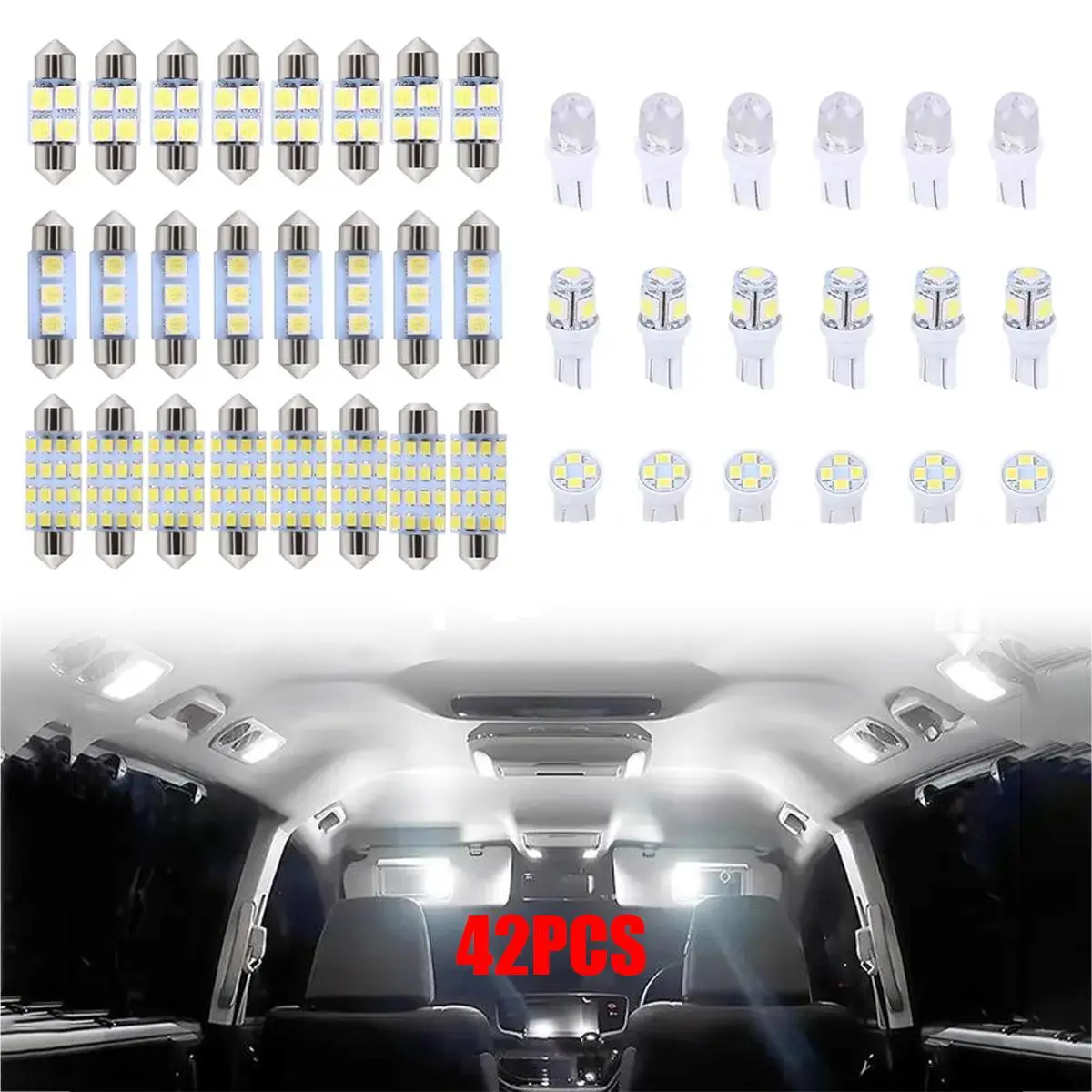 42 Pieces Interior Car Lights, Super Bright White Dome Map Tail Cab Lights Bulb Kit Set , DE3175 T10 31mm 41mm 194 LED Bulb for Your Trucks Width Lamp(White), Car Accessories, Vehicle Accessories, Led Car Ambient Light, Led Dashboard