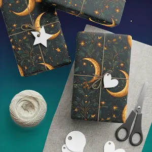 Celestial Moon Holly Wrapping Paper, Gothic Birthday Gift Wrap, Anniversary Present Packaging, Witchy Aesthetic Gift Wrap