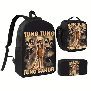 Brain Rot Tung Tung Tung Sahur Meme Italian Brainrot Backpack Schoolbag Pencil Case Bun Three-Piece Suit Design