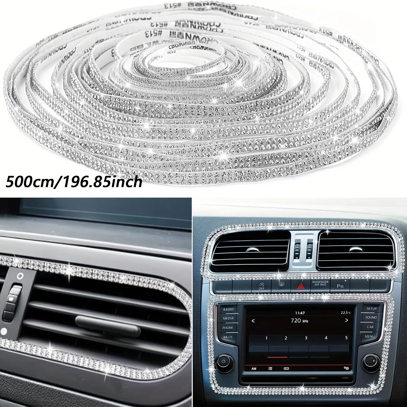 1pcs 5m Shiny Car Decorative Self-Adhesive Strip, Car Interior Accessory, Water Drill Dashboard Line Decal Sticker, DIY Interior Decoration for Women and Girls, Car Decorations, Interior Car Accessories