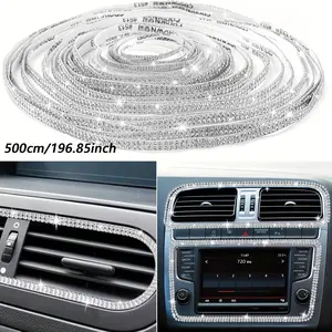 1pcs 5m Shiny Car Decorative Self-Adhesive Strip, Water Drill Dashboard Line Decal Sticker, DIY Interior Decoration for Women and Girls