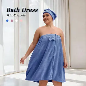 Plus Size Bathrobe & Shower Cap Set, 2 Counts/set Soft Striped Polyester Spa Towel Wrap, Woven Bathrobe & Shower Cap for Home, Travel, Sauna, Fitness, Bathroom, Pool