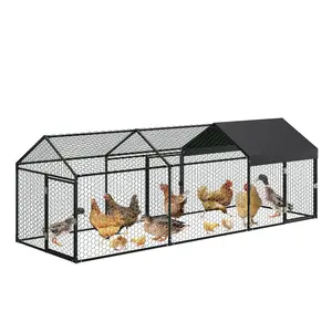 Large metal chicken coop, 3x1x1m, with 4 doors, walk-in run, galvanized chicken coop with roof cover, sturdy poultry house, outdoor run for chickens and small animals