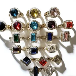 Ring with Assorted Colors and Gold Plated Band for Stylish Jewelry Collection random 3pc set